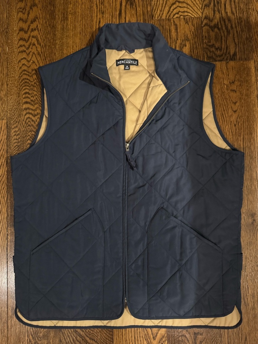 J. Crew Mercantile Quilted Navy Vest with Tan Reversible Lining